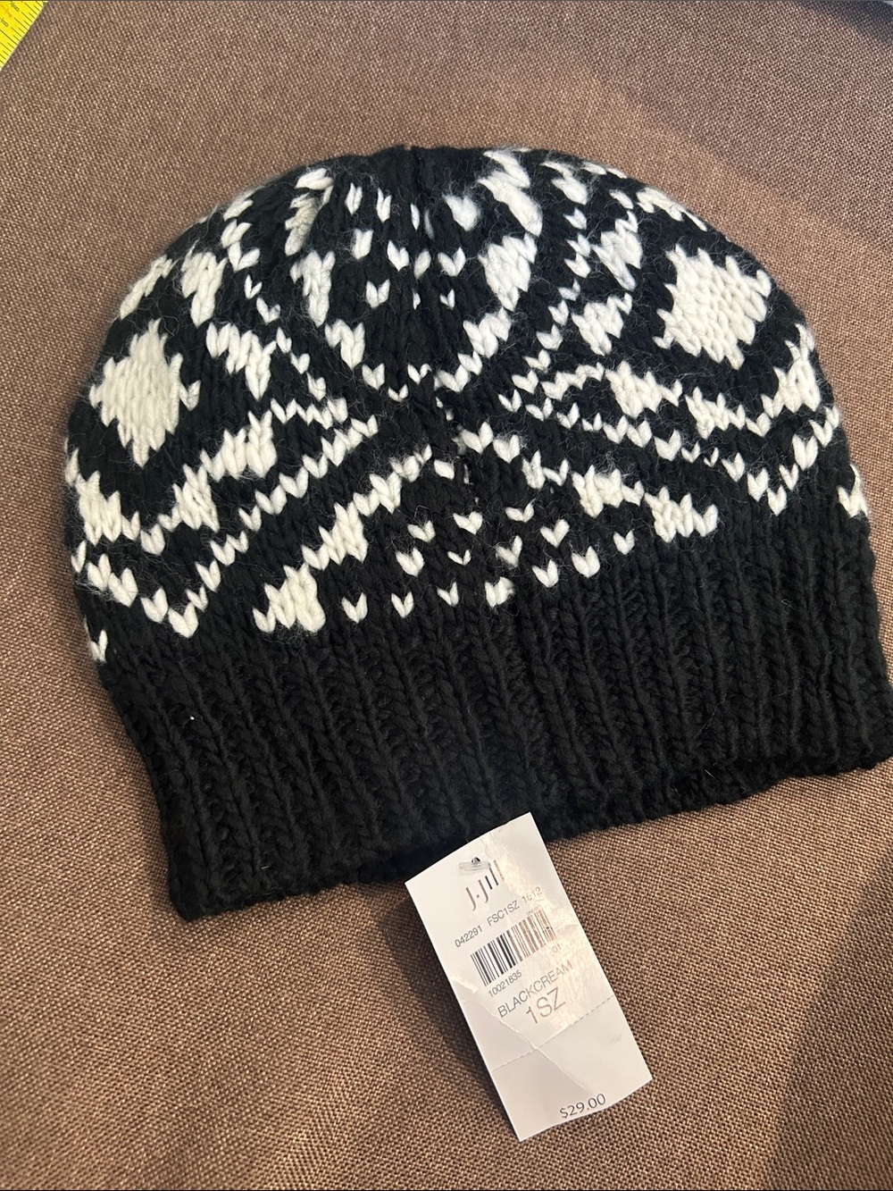 J. Jill Black and White Knit nordic design Beanie new with tags